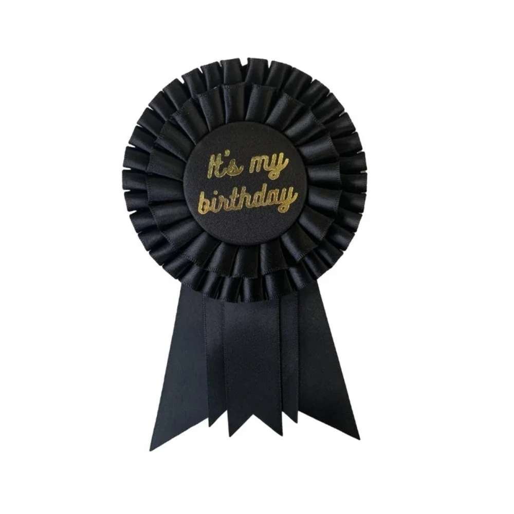 We Are Grateful Best Birthday Ribbon Rosette Badge - Black