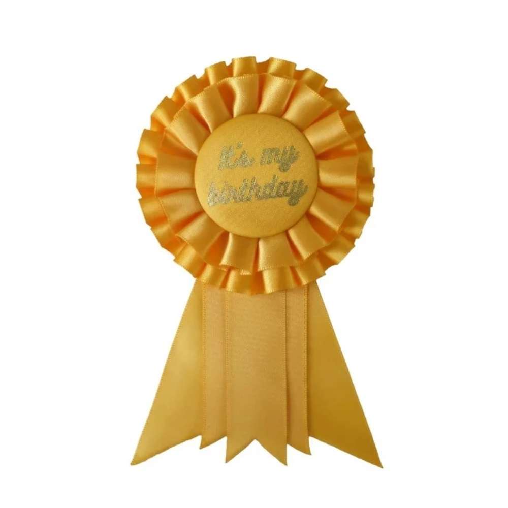 We Are Grateful Best Birthday Ribbon Rosette Badge - Yellow  | Designed in Australia