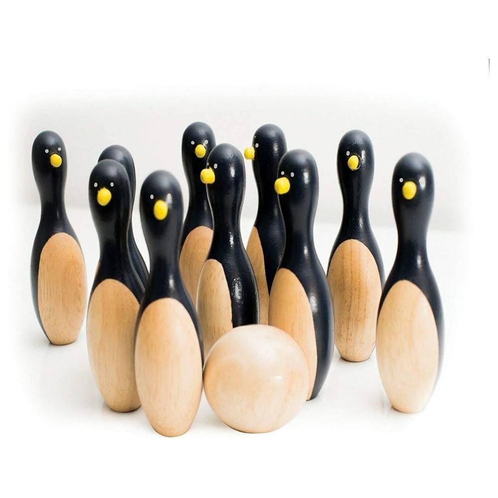 Wooden 10-Penguin Bowling in a Bag Toys for kids australia