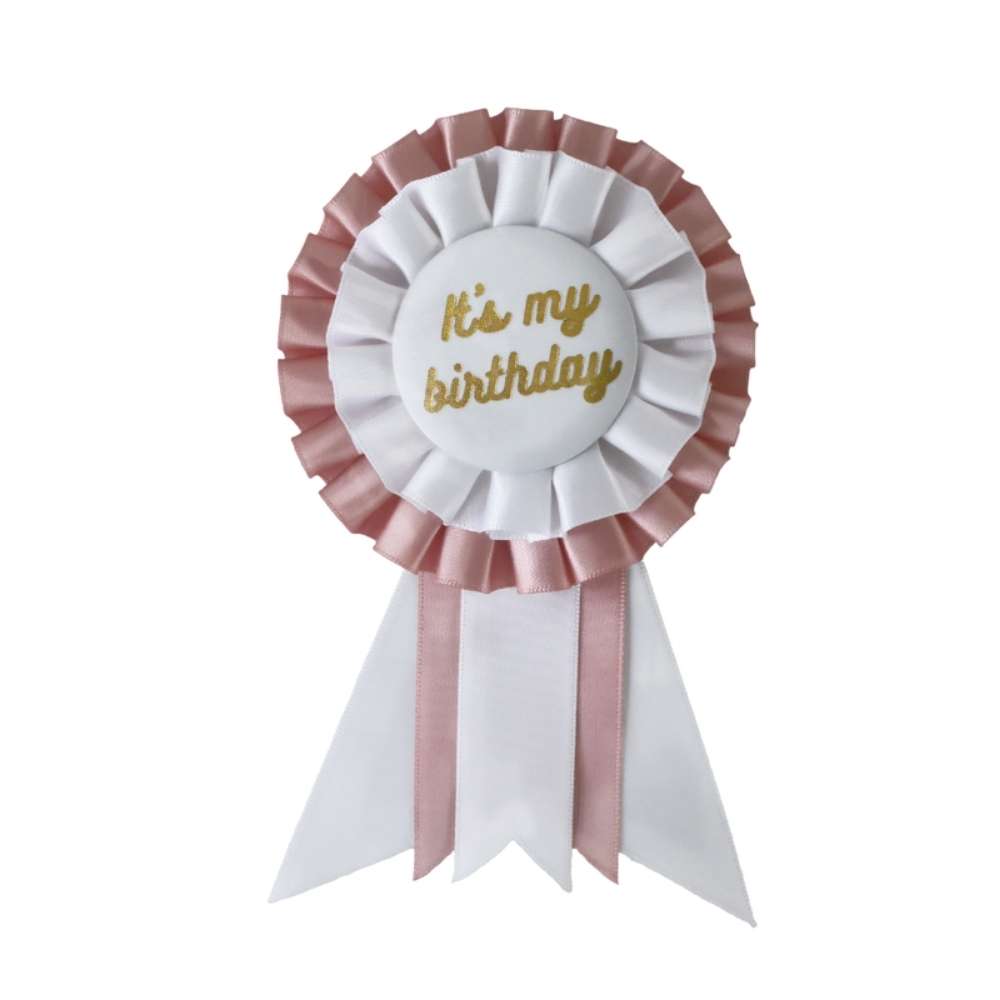 We Are Grateful Best Birthday Ribbon Rosette Badge - Mauve