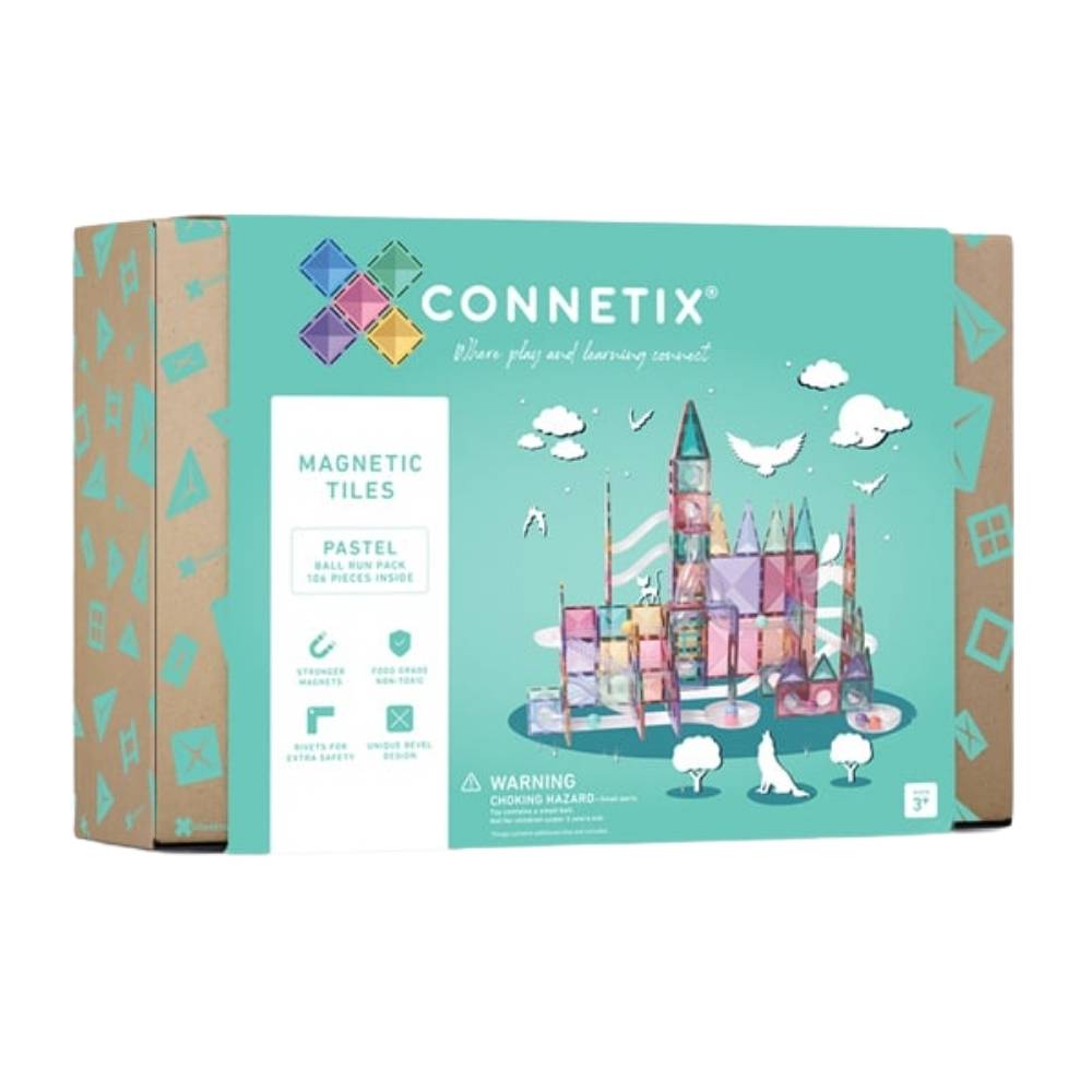 Connetix Tiles- Magnetic Building Set -106 Piece Pastel Ball Run Pack Toy for Kids Australia