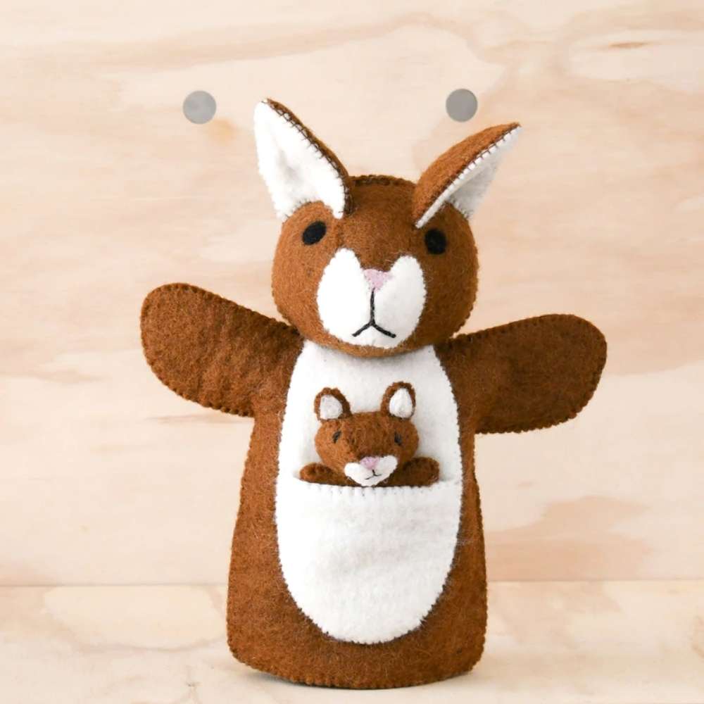 Hand Puppet Pretend Play Toy for Kids and Toddler- Brown Kangaroo with Joey